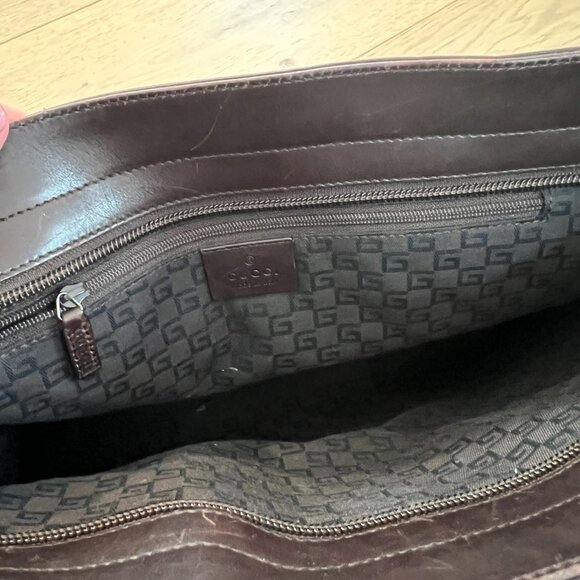 Vintage Classic Gucci Tote Chocolate Brown Suede Striped Web Accent - Picture 6 of 7